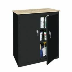 Steel Cabinets USA 30 x 18 x 36 2 Doors with a Plastic Top - BL-305PT-BLACK - Storage Cabinets