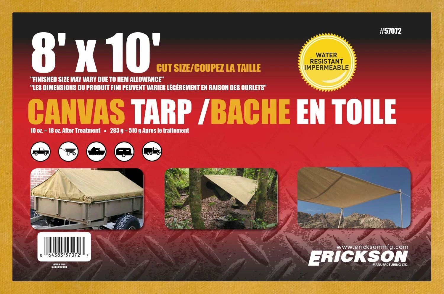 Erickson 8 x 10 Canvas Tarp 57072-MID - Covers 3 Erickson 8 x 10 Canvas Tarp 57072-MID - Covers