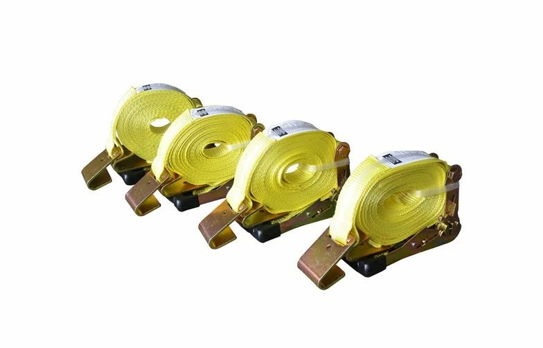 Max Load Yellow Nylon 2 inch x 27 ft Flat Hook Ratchet Tie Downs Pack of 4 37224 - Tool Holders & Equipment Storage 3 Max Load Yellow Nylon 2 inch x 27 ft Flat Hook Ratchet Tie Downs Pack of 4 37224 - Tool Holders & Equipment Storage