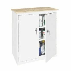 Steel Cabinets USA 36 x 18 x 42 2 Shelf with 2 Doors Plastic Top - BL-364PT-WHITE - Storage Cabinets
