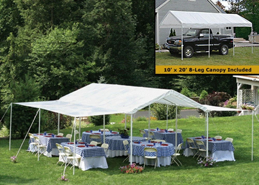 ShelterLogic 10 Foot x 20 Foot Canopy 1-3/8 Inch 4-rib Frame - White Cover with Extension Kit - 23530 - Car Ports 4 ShelterLogic 10 Foot x 20 Foot Canopy 1-3/8 Inch 4-rib Frame - White Cover with Extension Kit - 23530 - Car Ports - Image 2