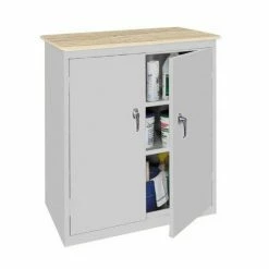 Steel Cabinets USA 36 x 18 x 42 2 Shelf with 2 Doors Plastic Top - BL-364PTGRAY - Storage Cabinets