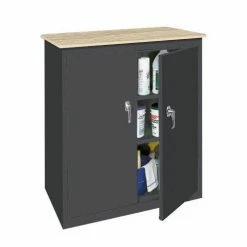 Steel Cabinets USA 30 x 18 x 36 2 Doors with a Plastic Top - BL-305PT-CHAR - Storage Cabinets